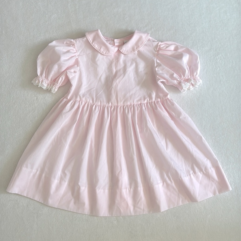 {VTG} Bryan | 70s 80s Peter Pan Collar Puff Sleeve Heirloom Dress L/736 Pink (4)